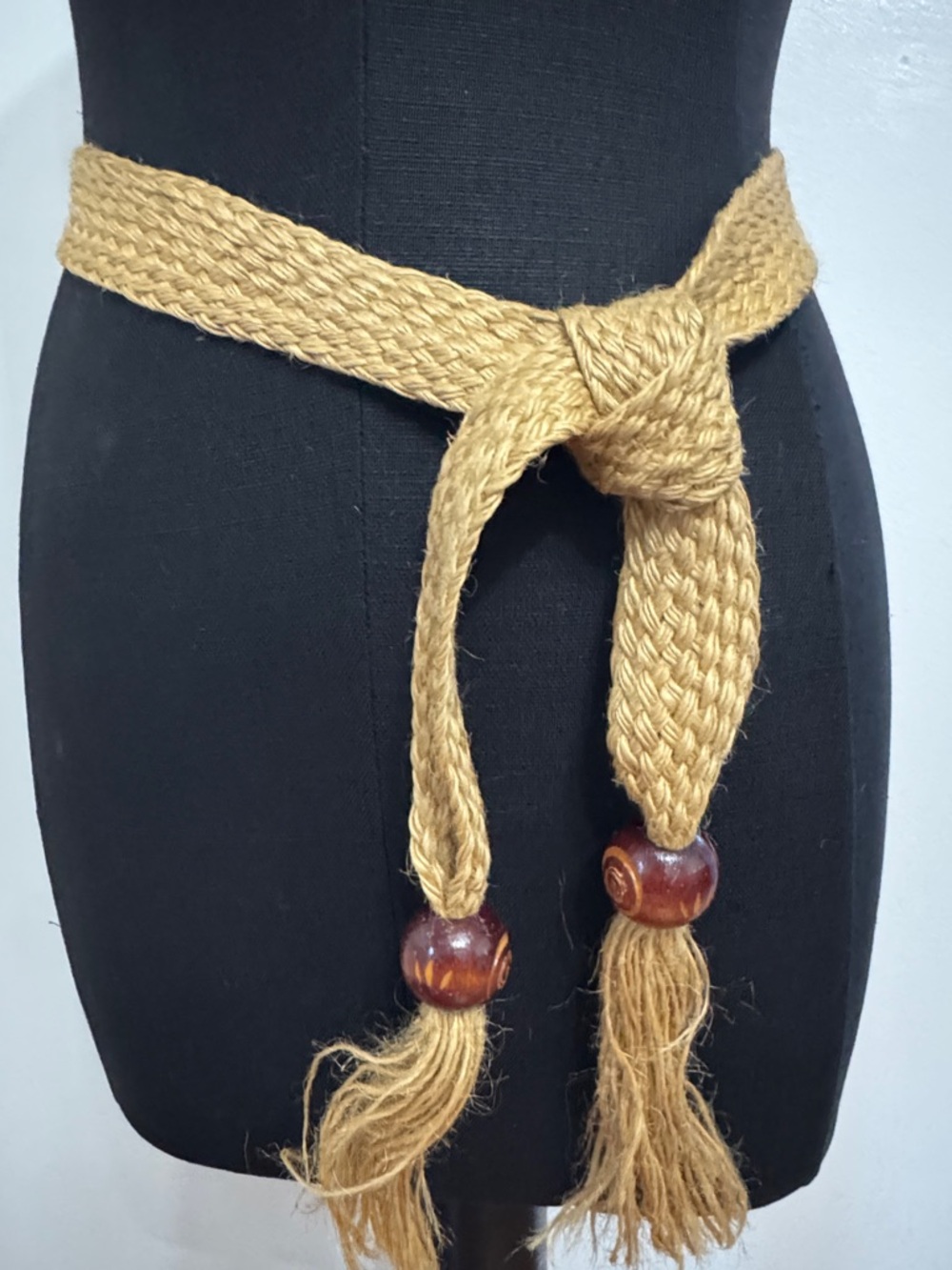 Vintage Macrame Rope Belt with Wooden Beads